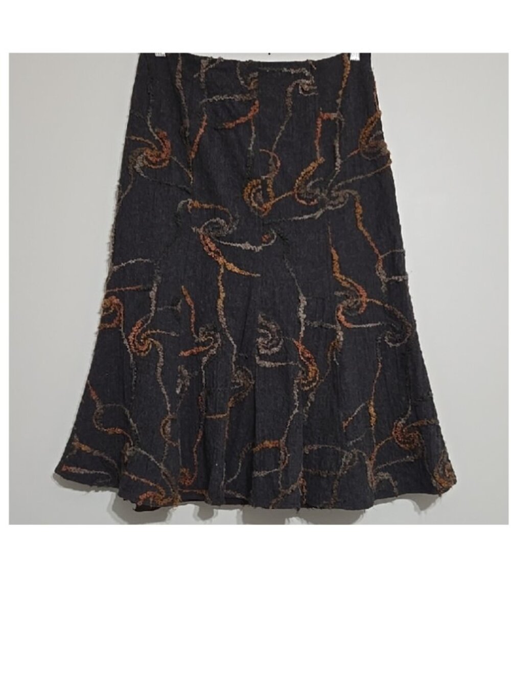 L. Pucci Women's Textured Midi Skirt Abstract Swirl Flared Hem Grey Size 50 EU